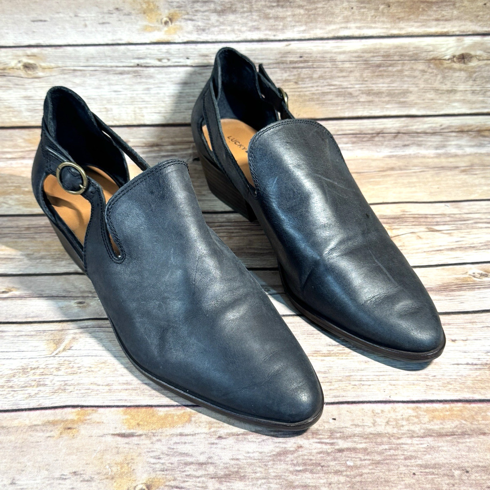 Lucky Brand Womens Black Leather Slip On Myndo Loafer Shoes Size 11M